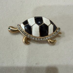 Black and White Turtle Brooch with Gold Accents
